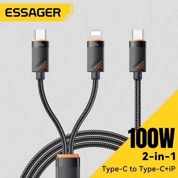  شاحن مزودج يشحن جهازين معا بكفاءة عالية من إيساجر(29W)Type-C(100W) + Lightning